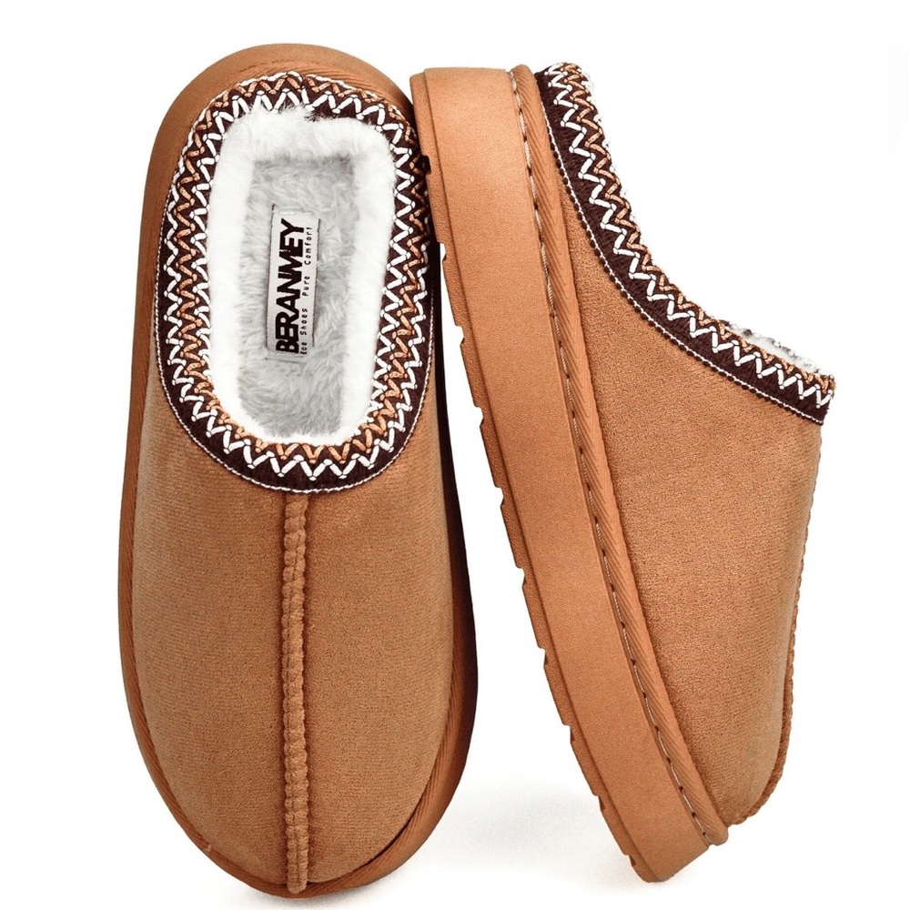 Beranmey Platform Brown Slippers Cozy Fuzzy Lining Women Sz 7-8 NEW - Picture 1 of 14